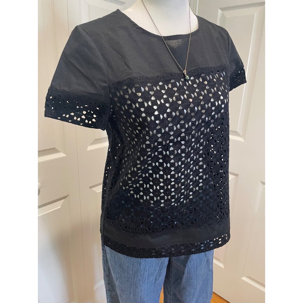 Madewell Womens Eyelet Top Size S Sheer Romantic Dainty Capsule Parisian Sleek - Picture 2 of 12